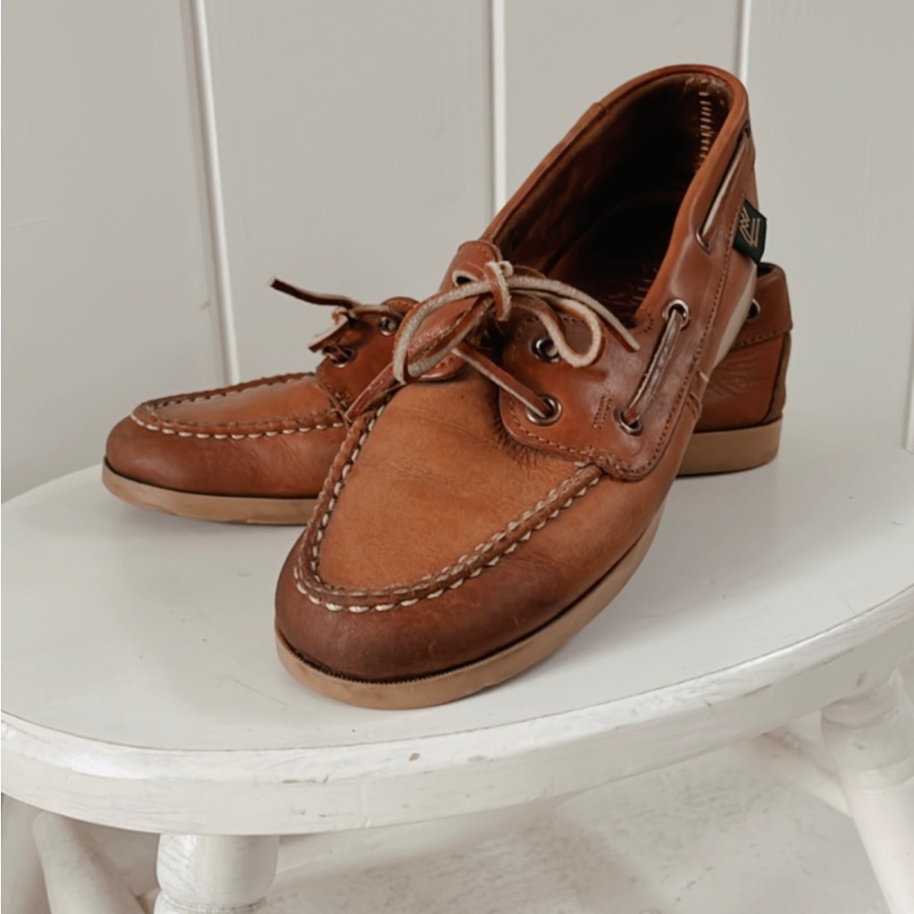 Vintage Maine Woods Leather Loafers Lace Up Women 6 Cognac Academia Preppy